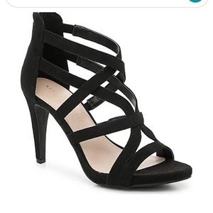 Strappy black heels, size 8.5